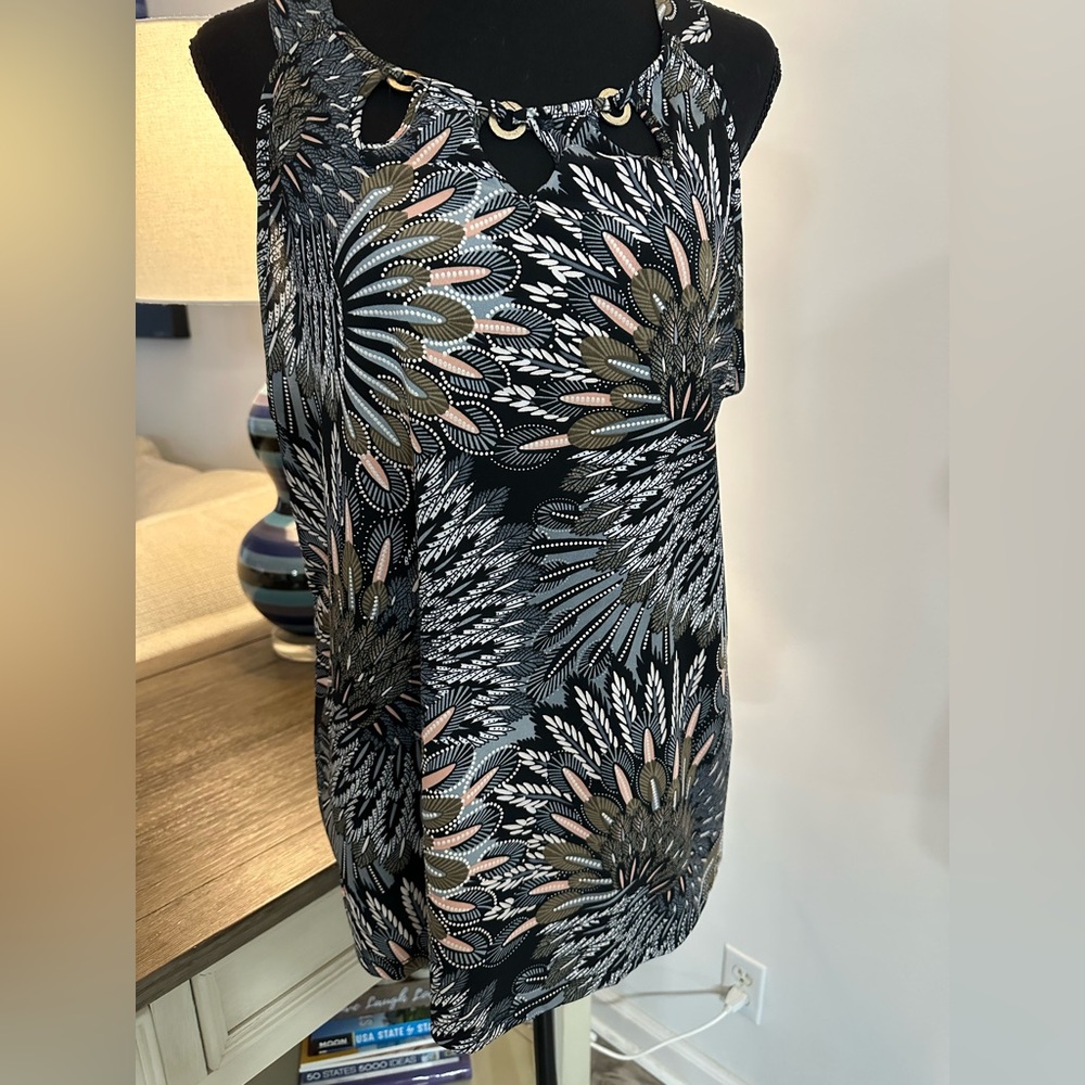BY Design Elegant Black/Brown and Flesh Color Women's Sleeveless Top - Size XL